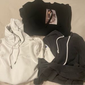 3 hoodie white champion cropped gray oversize black hoodie bundle
